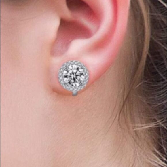 New Simulated Diamond Clip On Stud Earrings - Picture 4 of 8